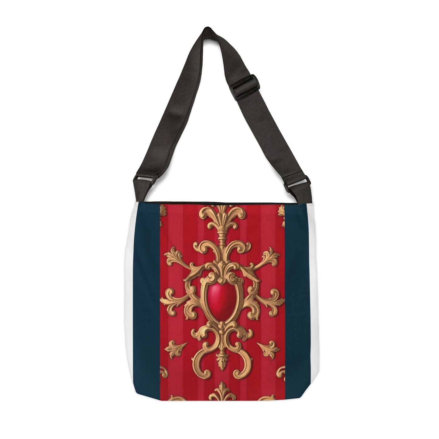 Elegant Floral Tote Bag - Perfect for Fashion Lovers, Gift, Shopping, Casual Days, Travel, Reusable - Blue, Red & White Striped Baroque