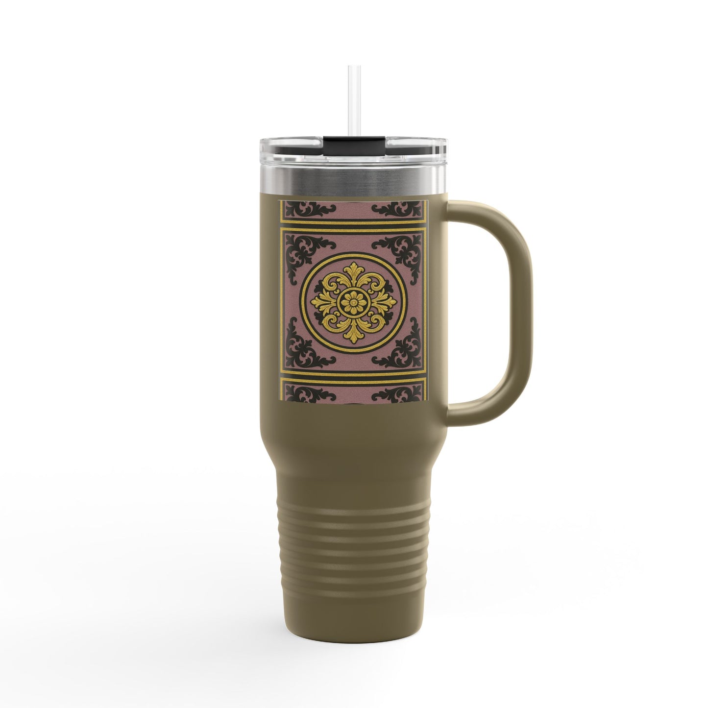 Gilded Mauve With Gold-Black Baroque Stylish Insulated Travel Mug | 40oz Coffee Cup for On-the-Go | Perfect Gift for Coffee Lovers, Road Trips