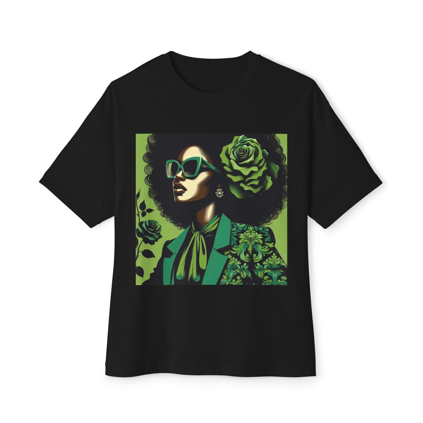 Chic Floral Statement Tee, Stylish Graphic Top, Fashion Gift, Oversized Fit, Trendy Apparel for Women - Lady in Green Damask