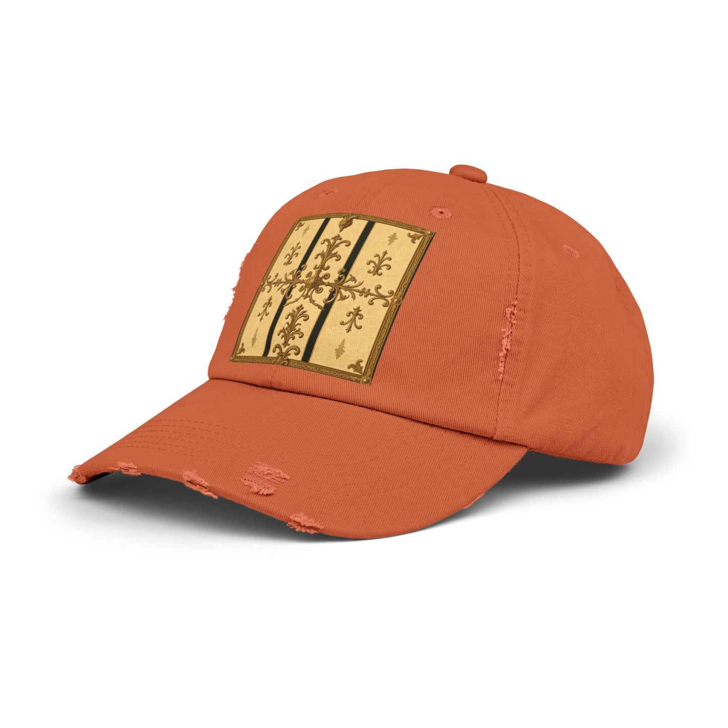Vintage-Inspired Unisex Distressed Cap with Rustic Floral Design | Perfect for Casual Outings, Gift Ideas - Matte Yellow Striped Antique Rococo