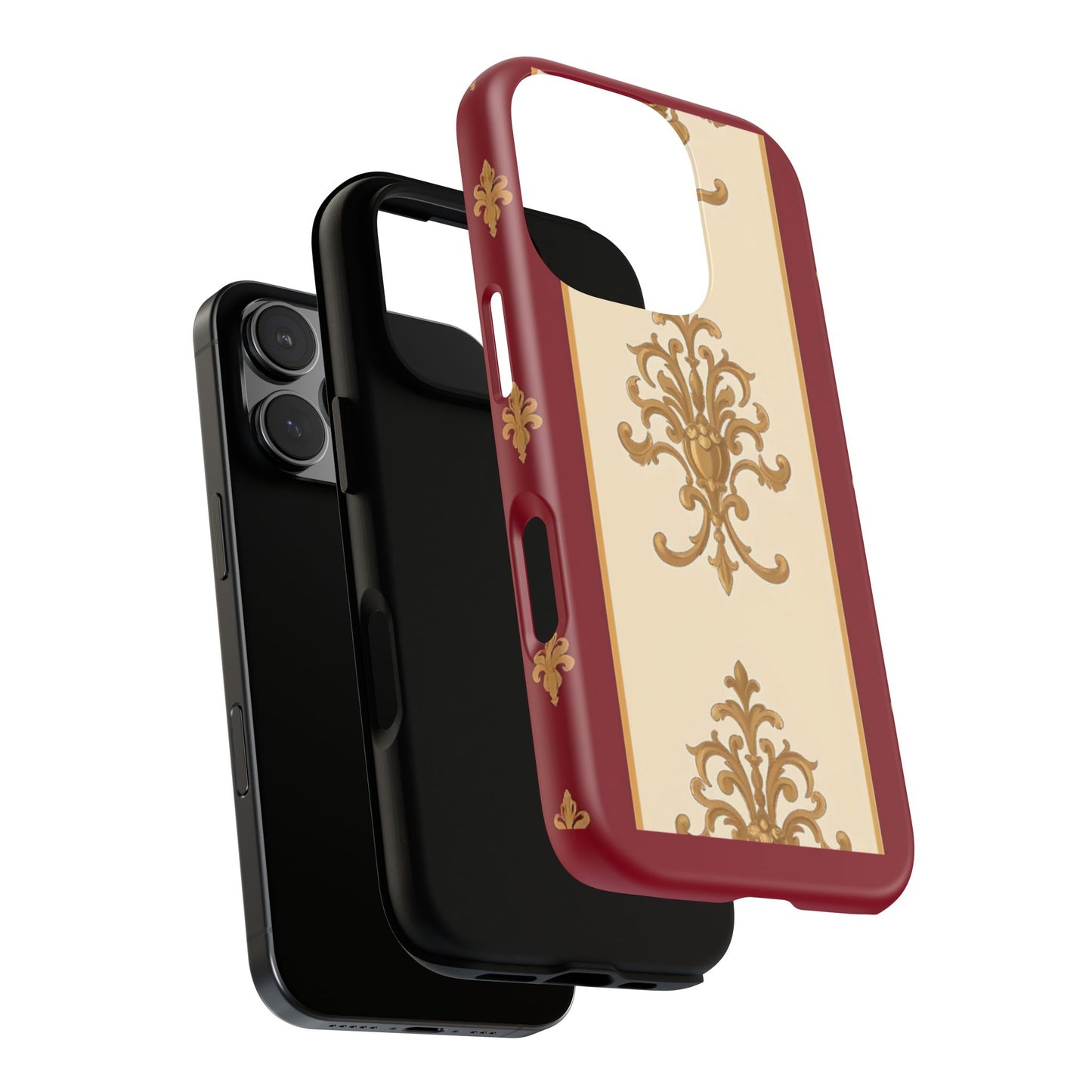 Elegant Floral Motif Phone Case - Tough Cases with Vintage Design - Dusk Red Striped Gold Damask