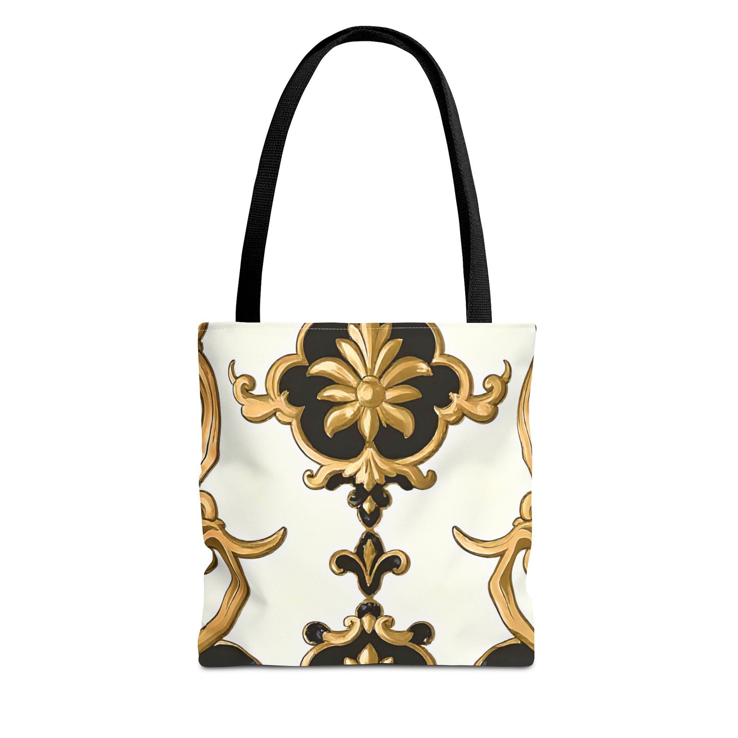 Elegant Floral Tote Bag | Stylish Reusable Bag for Everyday Use, Gift for Her, Shopping, Beach, Travel, Eco-Friendly - Black & Gold Rococo