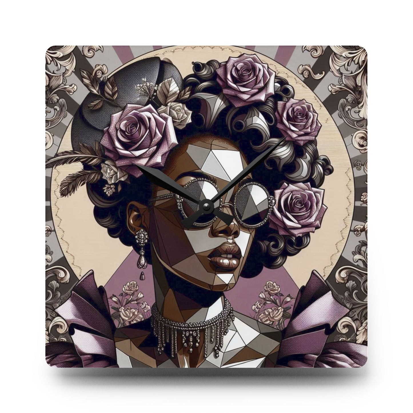 Chic Art Deco Wall Clock, Unique Home Decor, Gift for Her, Modern Wall Art, Fashionista Clock - Lilac Baroque Lady
