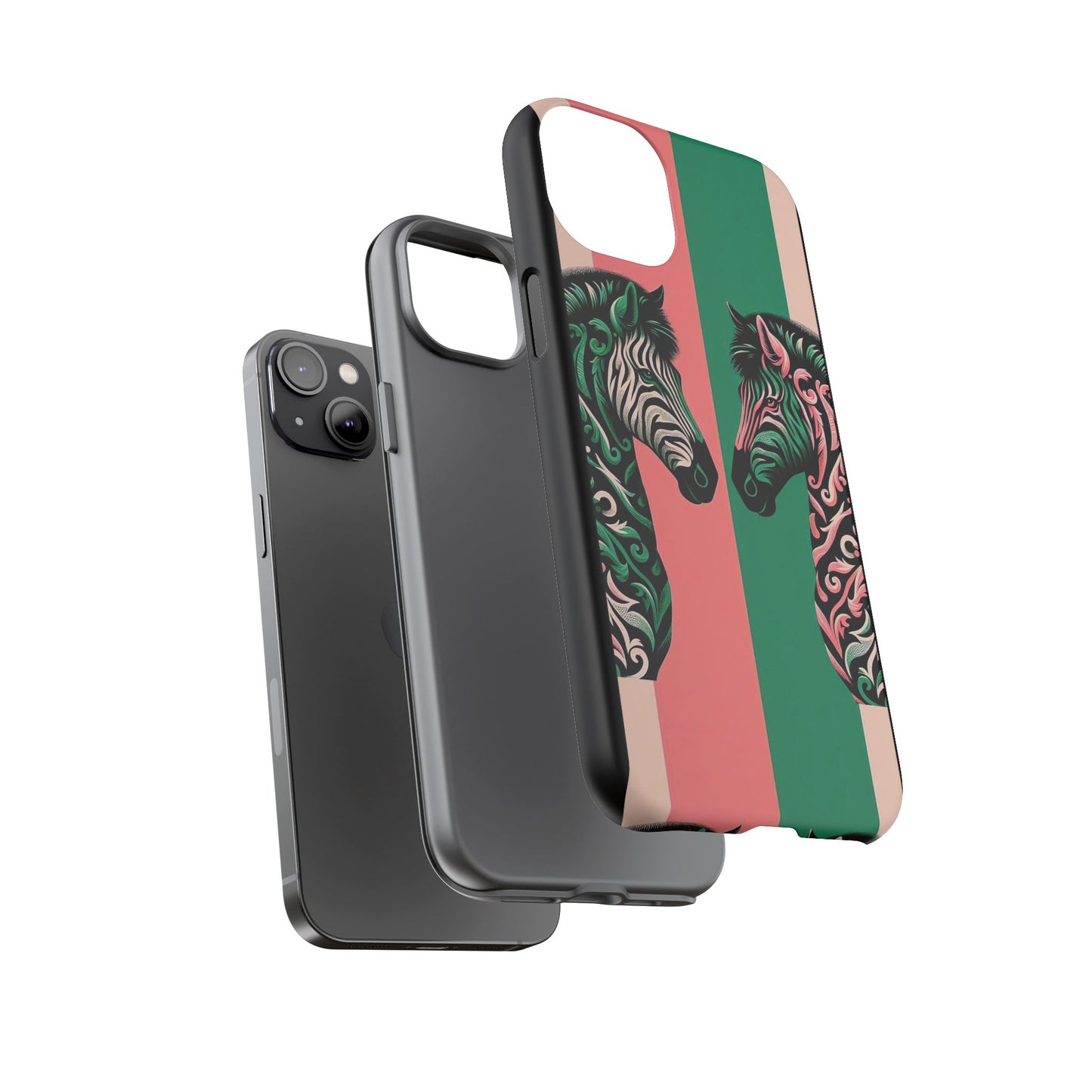 Phone Case - Elegant Pink & Green Zebra Damask Design