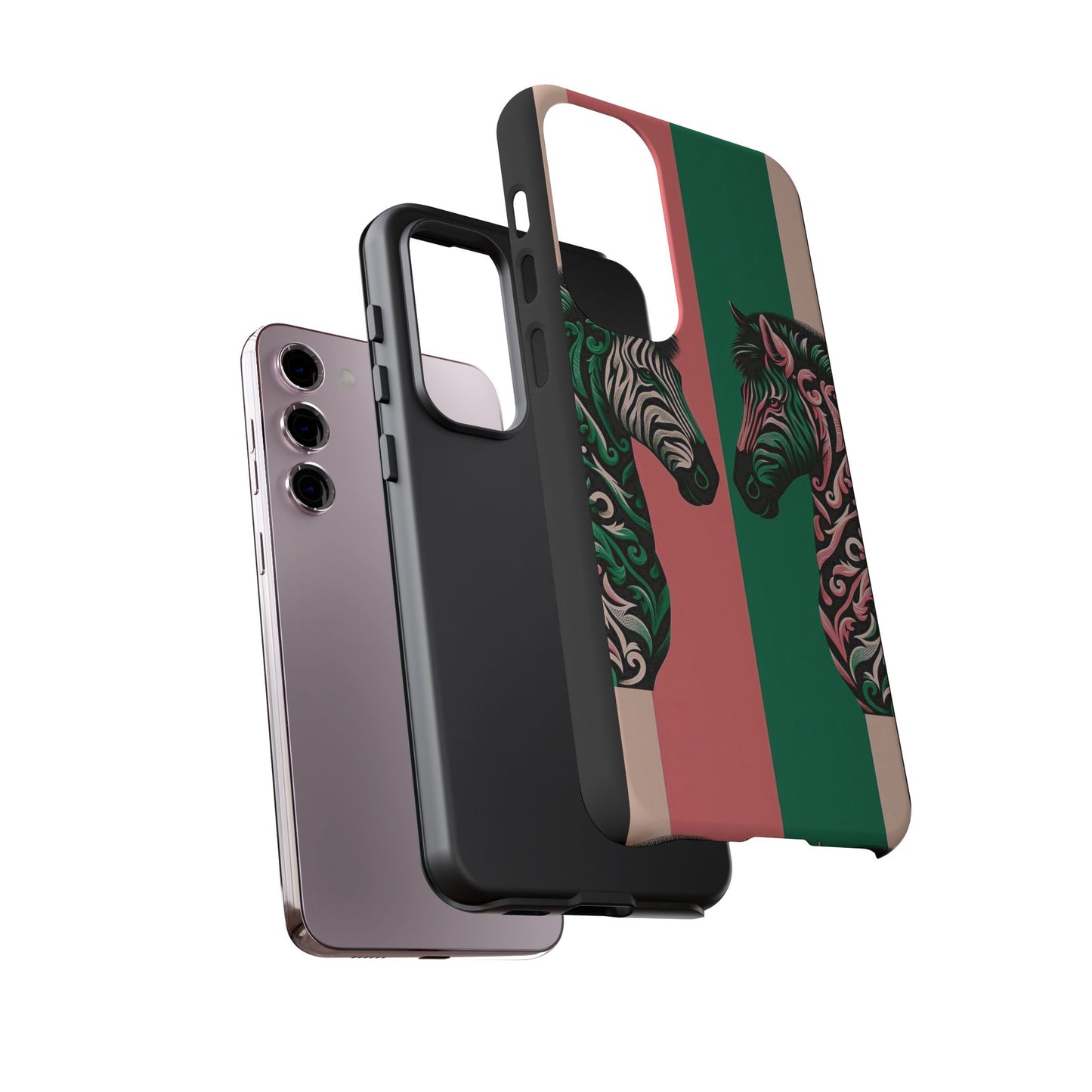 Phone Case - Elegant Pink & Green Zebra Damask Design