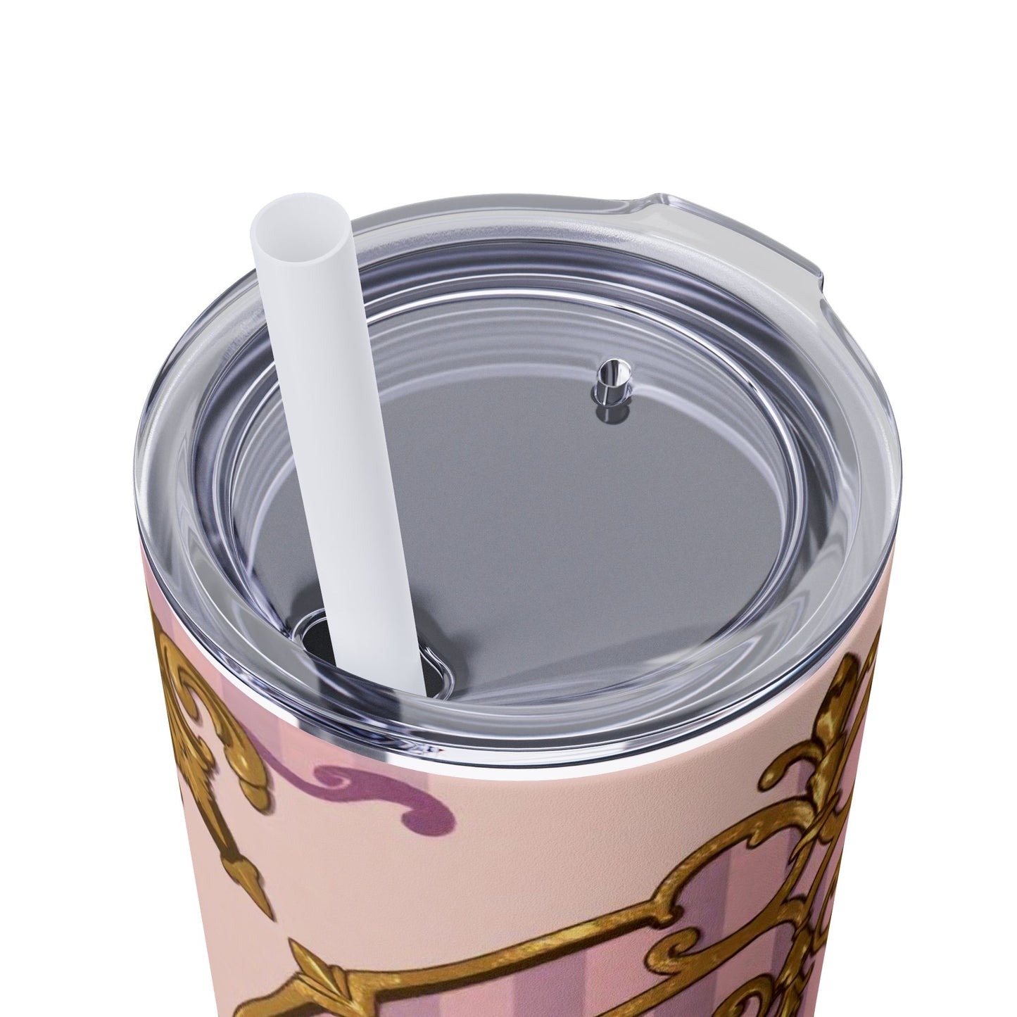 Elegant Lavender & Alabaster Striped Gold Baroque Tumbler - Insulated 20oz Skinny Cup with Straw, Ideal for Gifts, Parties, and Daily Use