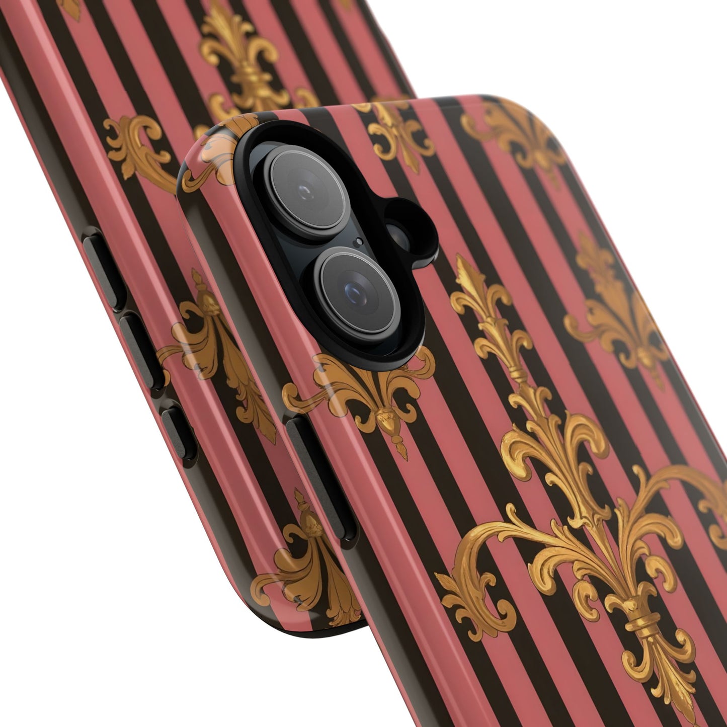 Elegant Floral Motif Phone Case - Tough Cases with Vintage Design - Mauve Striped Gold Damask
