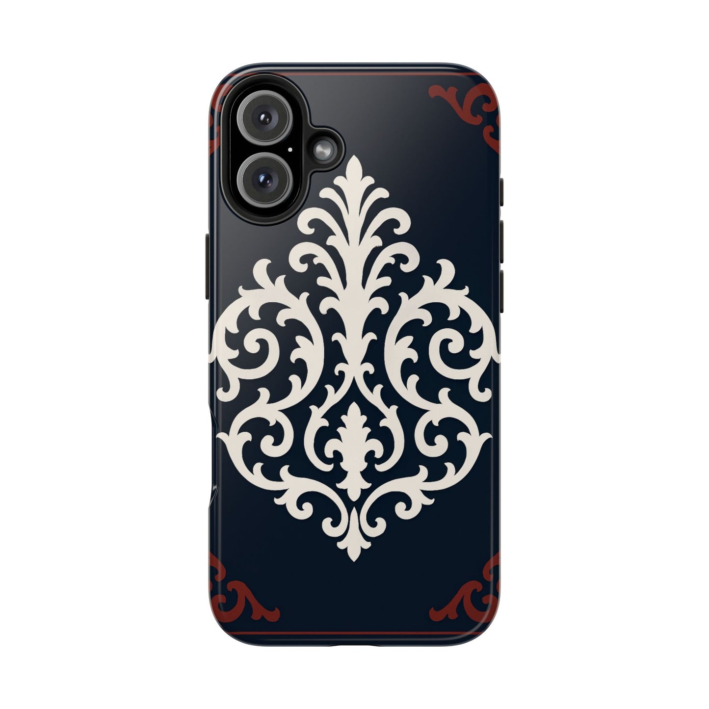 Dusk Blue-Maroon & White Baroque Tough Phone Case — Vintage Scroll Design