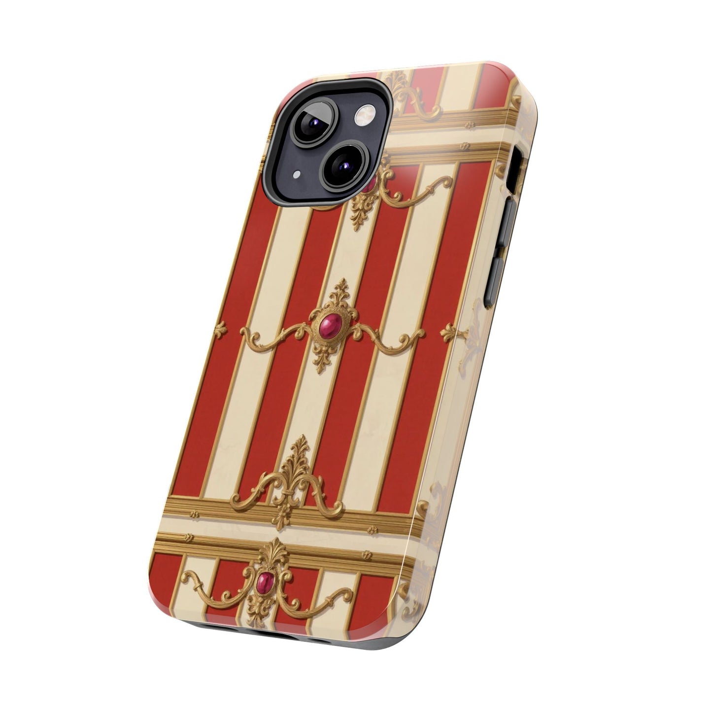 Elegant Alabaster & Dusk Orange Striped Baroque Tough Phone Case - Stylish Protection for Your Device