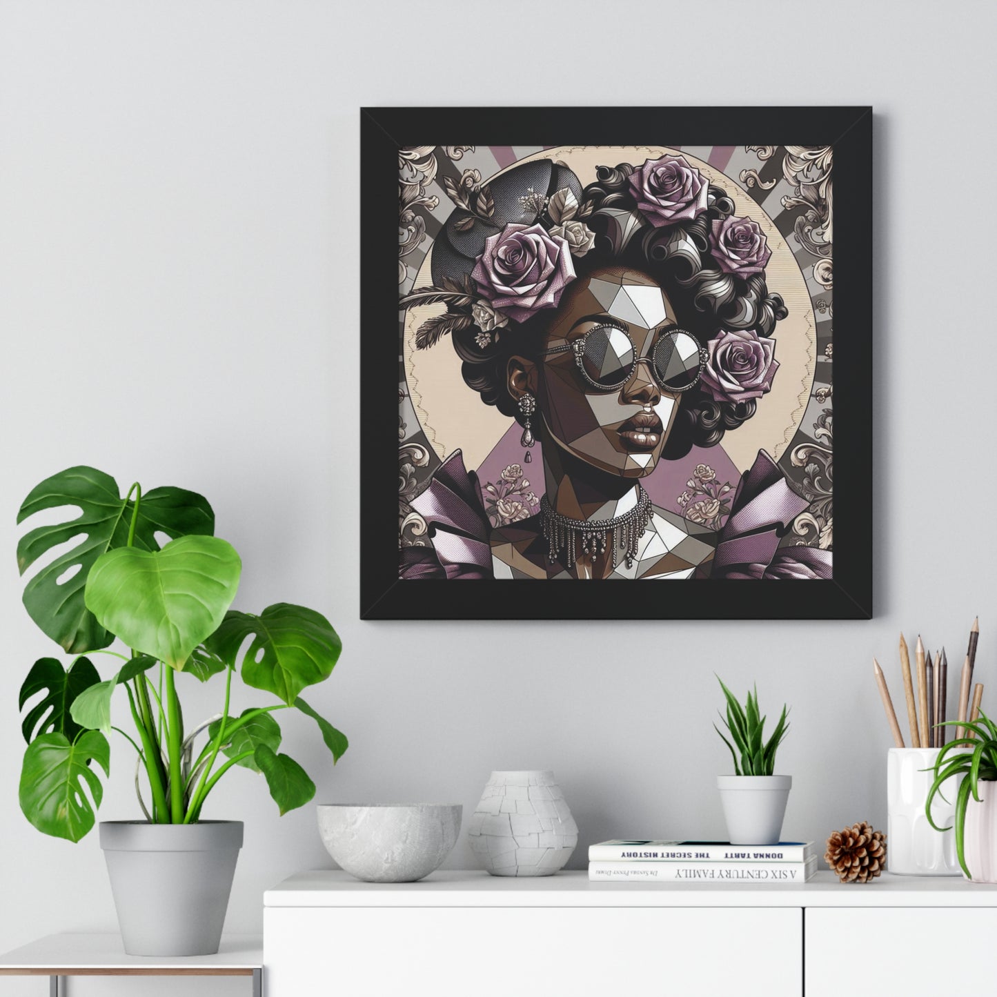 Chic Framed Vertical Poster, Home Decor Wall Art, Modern Art, Gift for Her, Unique Interior Design - Lilac Baroque Lady