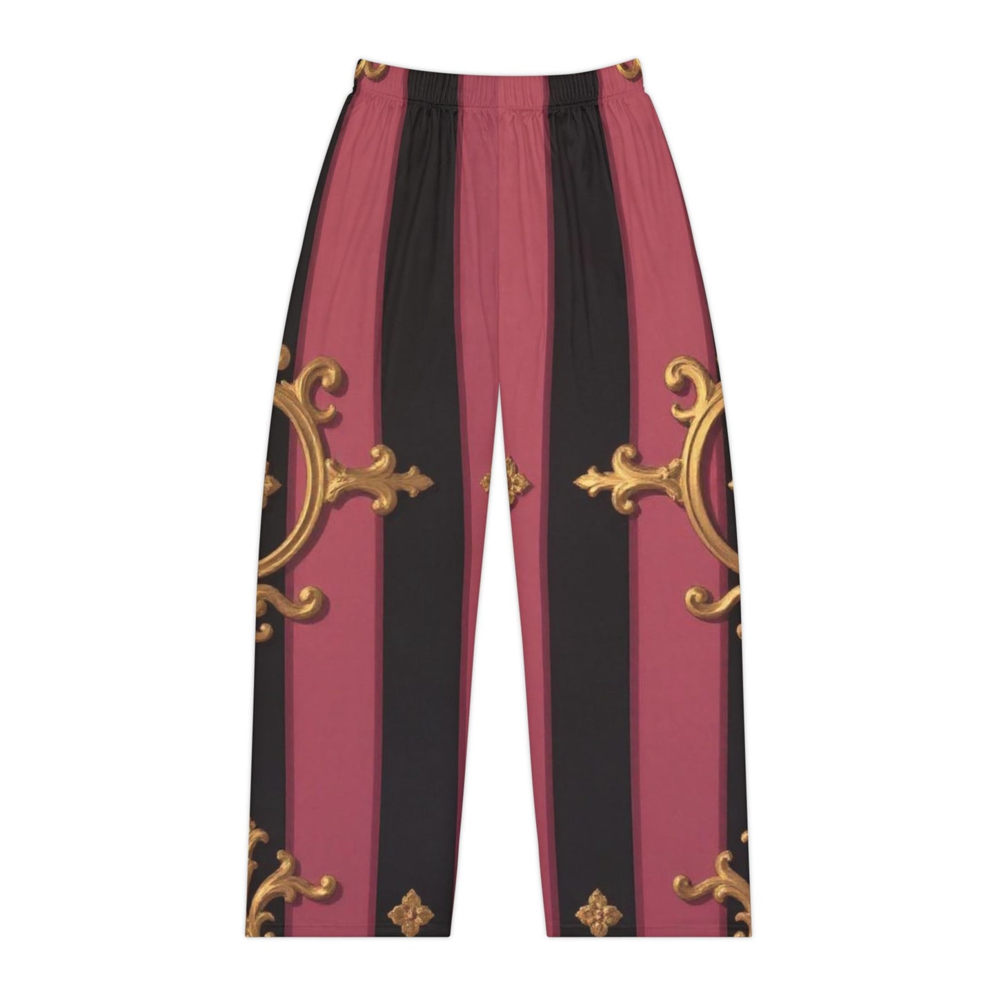 Chic Black & Mauve Striped Gold Baroque Women's Pajama Pants, Sleek Lounge Wear, Elegant Sleepwear, Cozy Weekend Attire