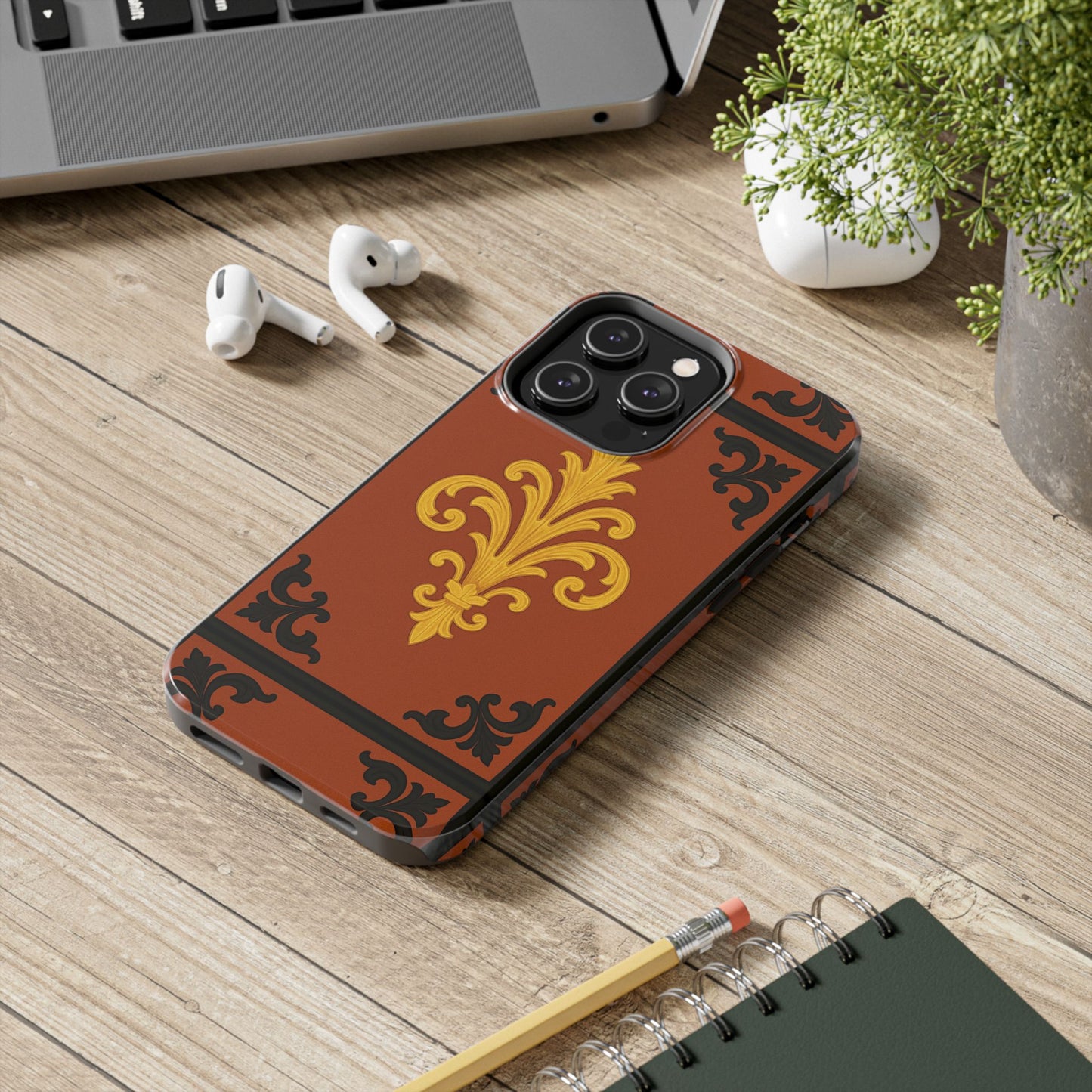 Dusk Terracotta Baroque Tough Phone Case — Vintage Baroque Design, Protective iPhone Cover