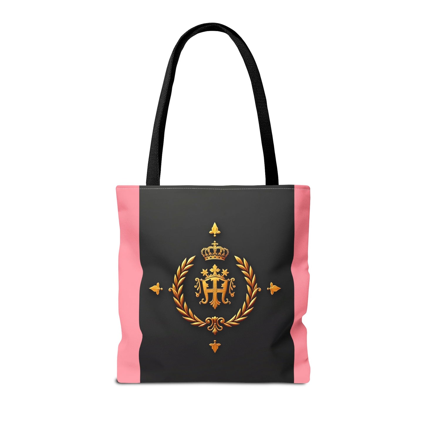 Elegant Monogrammed Tote Bag - Chic Shopper, Eco-Friendly Carryall, Personalized Gift, Stylish Accessory - Pink Striped Gold Crest