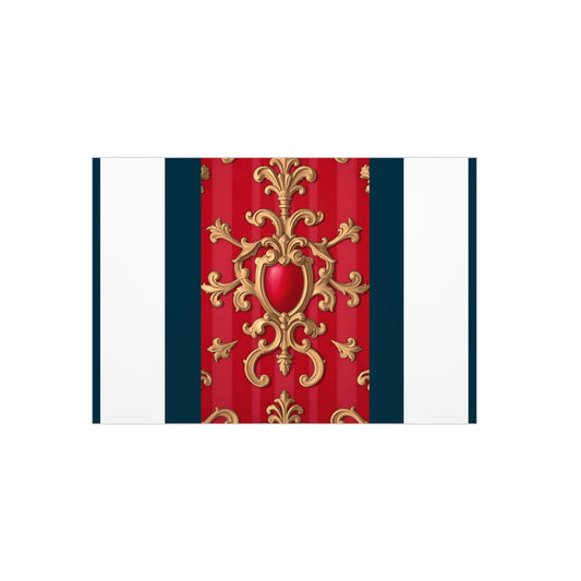 Ornate Wall Art Foam Board, Decorative Wall Decor, Vintage Art Piece, Home Decoration, Elegant Accent - Blue, Red & White Striped Baroque
