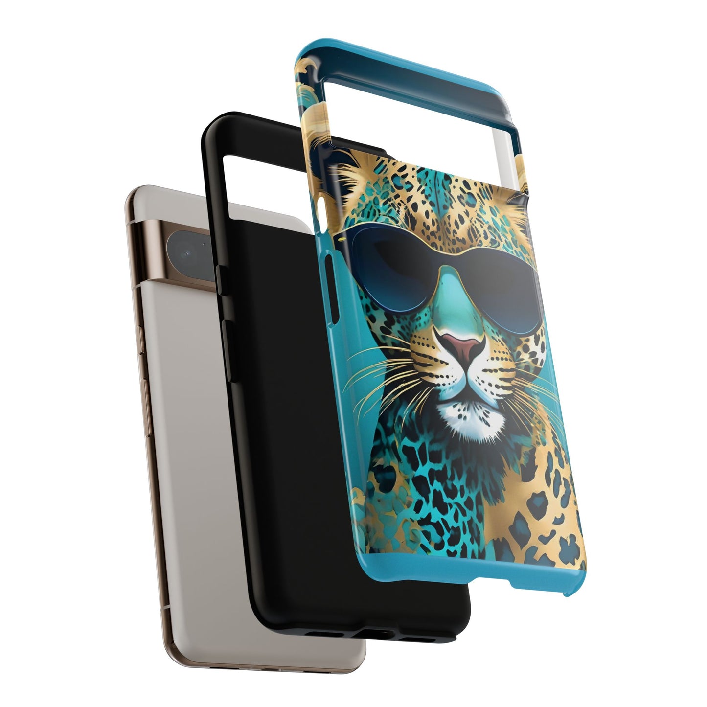 Phone Case - Aqua & Gold Leopard In Sunglasses Design