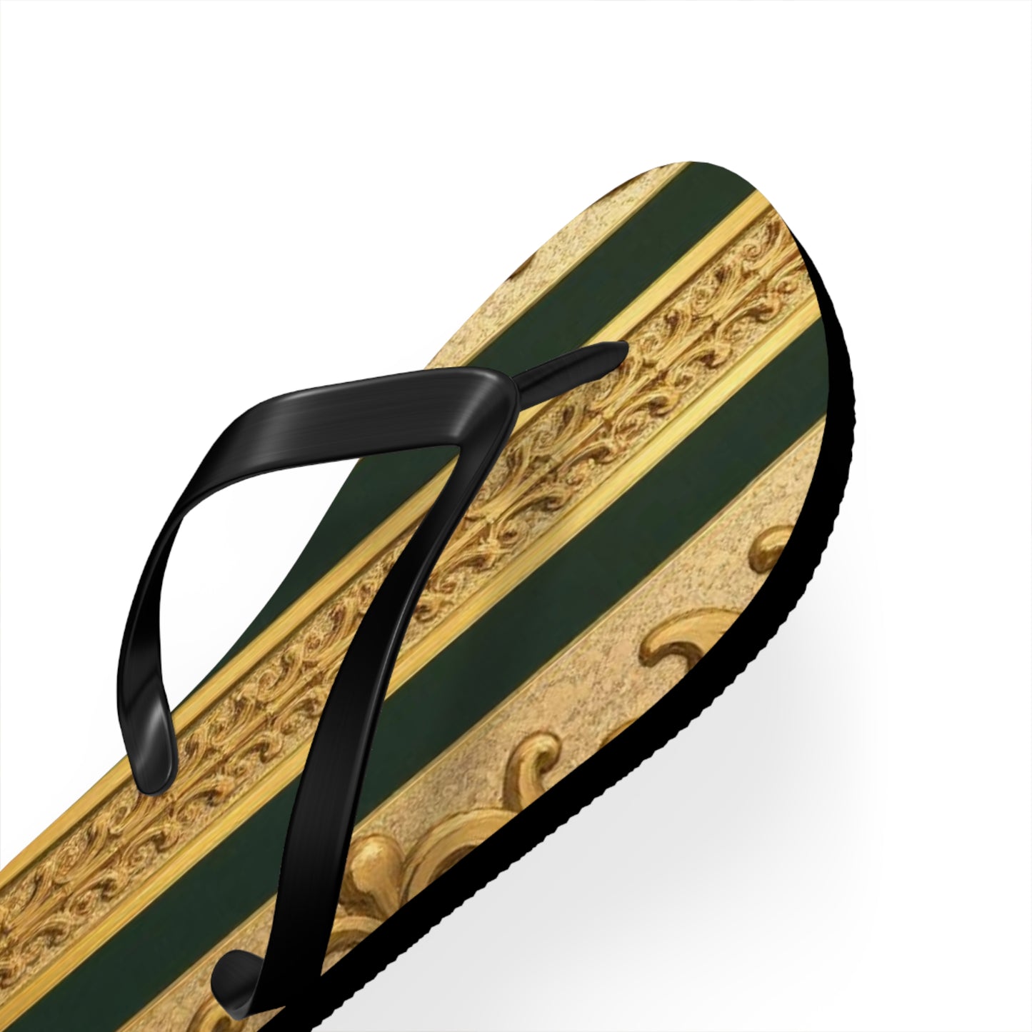 Elegant Teal Striped Gold Baroque Flip Flops, Summer Sandals, Beach Footwear, Vacation Essentials, Stylish Slippers, Poolside Accessories