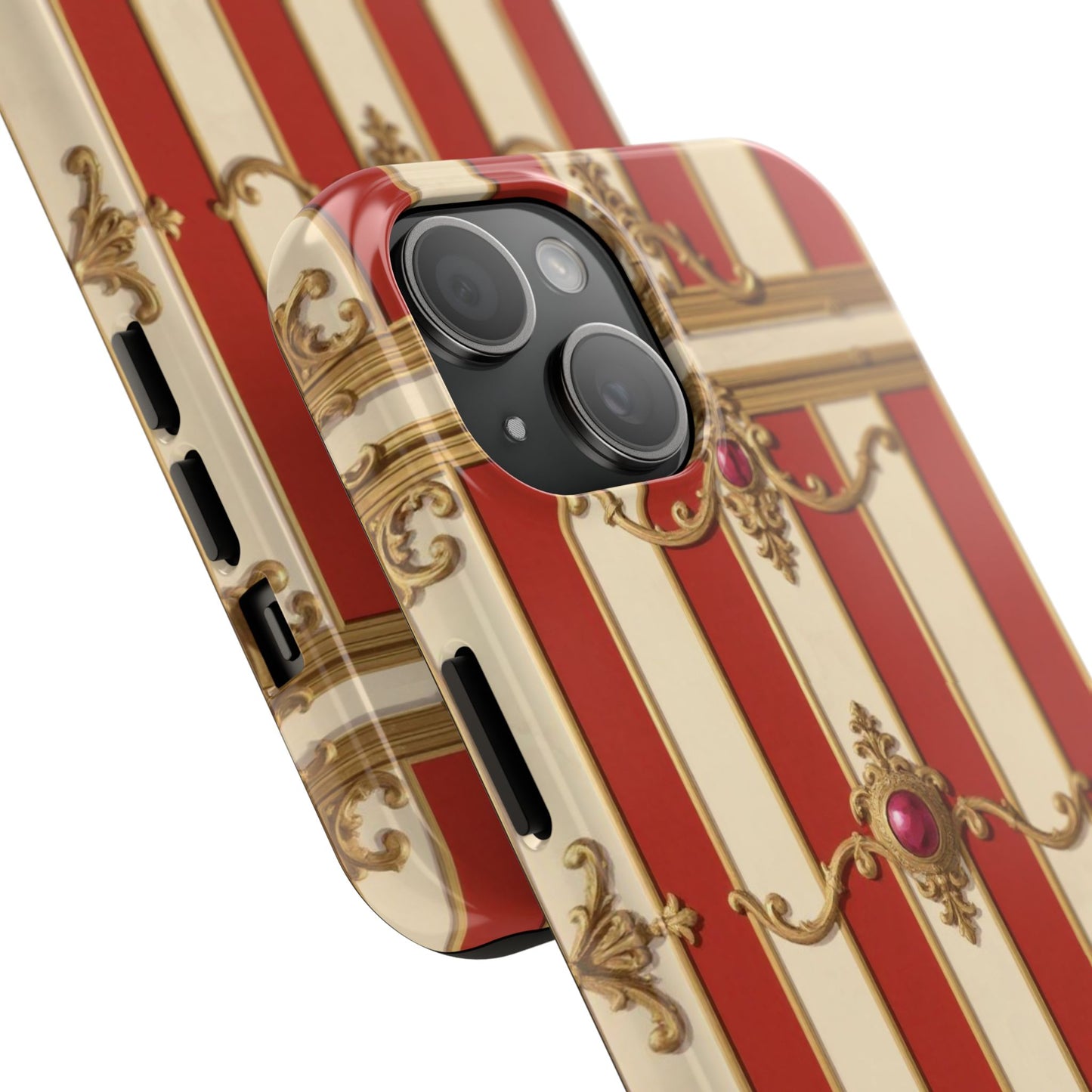 Elegant Alabaster & Dusk Orange Striped Baroque Tough Phone Case - Stylish Protection for Your Device