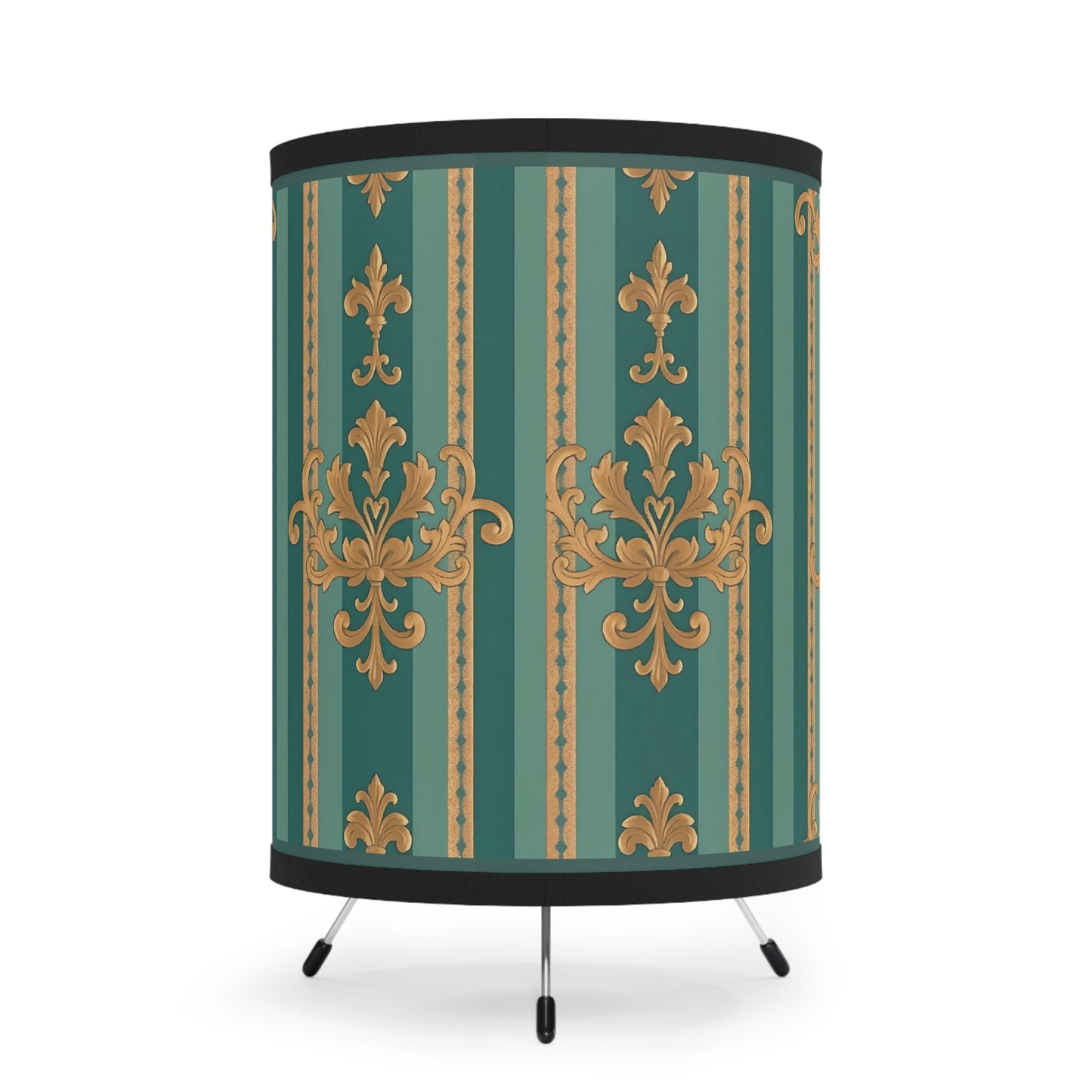 Elegant Tripod Lamp with Vintage Floral Print Shade - High-Res Home Accent - Teal Damask