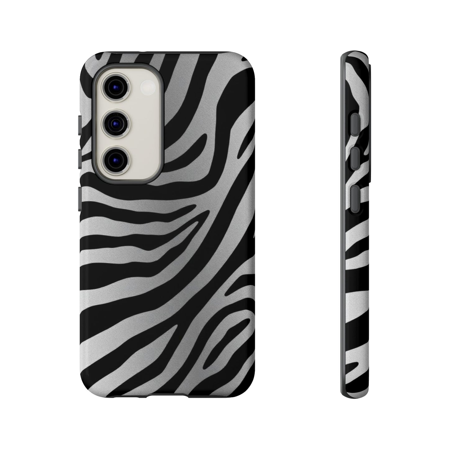 Zebra Print Tough Phone Case - Silver