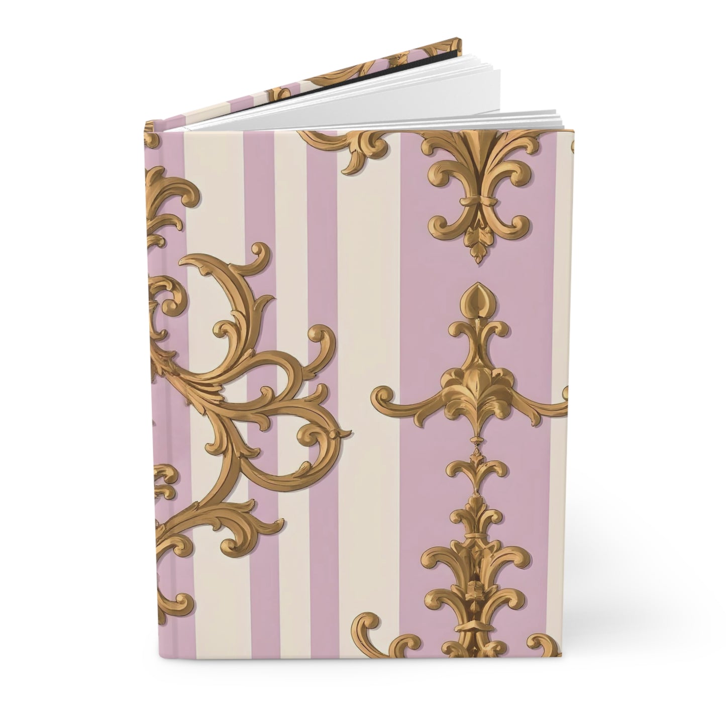 Elegant Gold-Flecked Journal | Luxe Stationery, Gift for Writers, Wedding Planner, Notepad for Home Office - Lilac & Alabaster Striped Gold Baroque