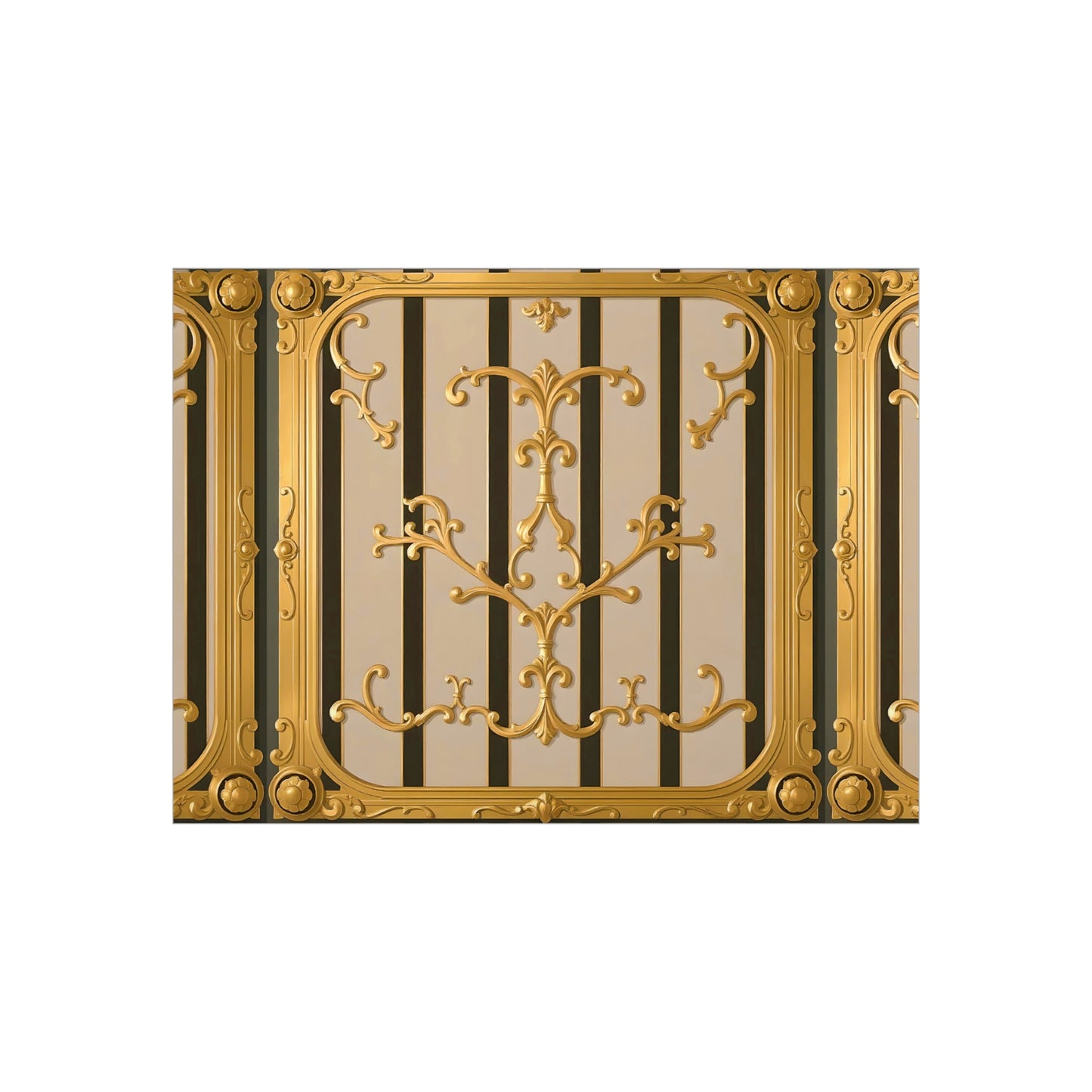Ornate Foam Board Wall Art, Elegant Home Decor, Decorative Foam Panel, Gift for Homeowners, Wedding Decor Ideas - Beige Striped Gold Rococo