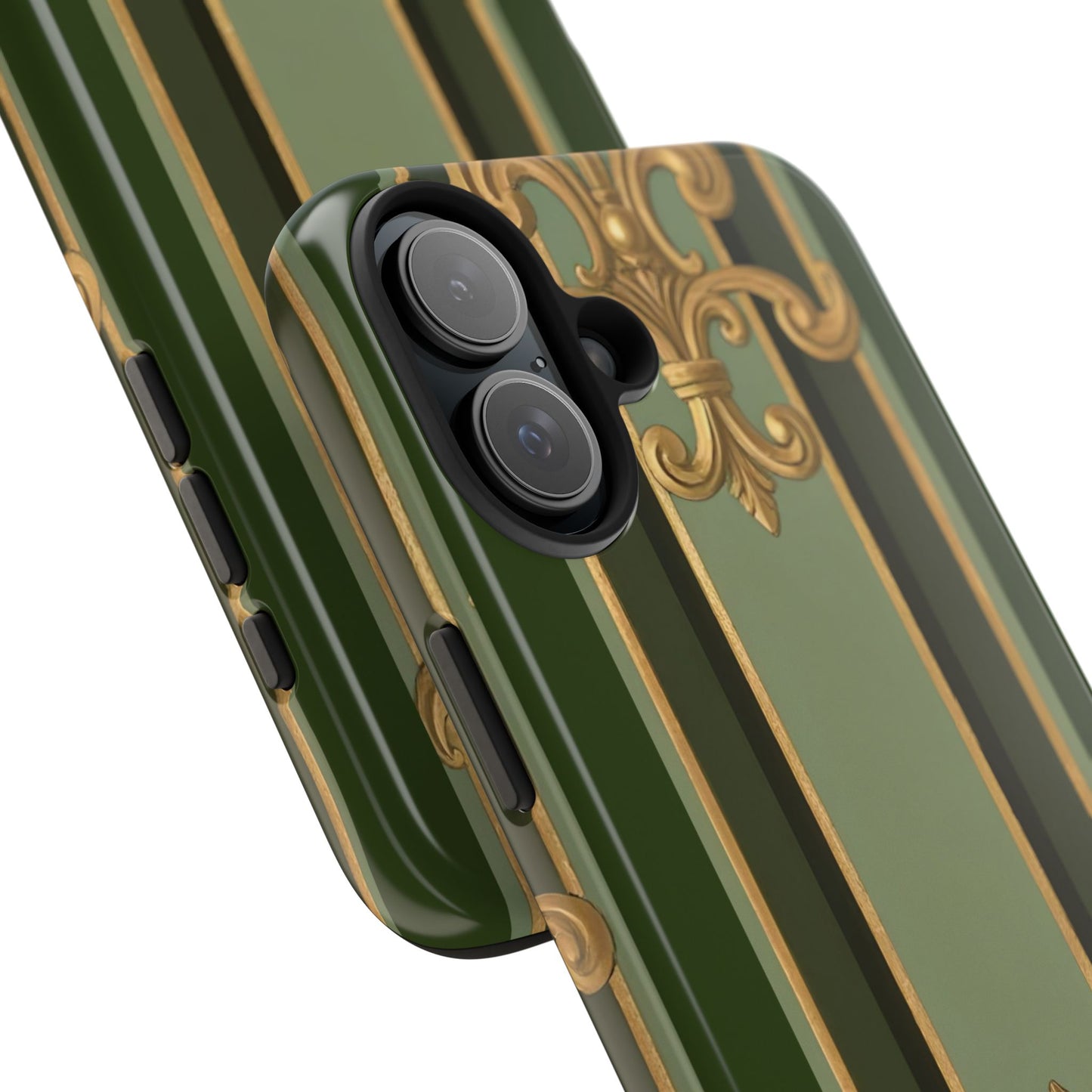 Elegant Tough Phone Cases - Baroque Design, Durable Cell Phone Covers, Unique Gifts for Her, Holiday Gifts - Green Striped Gold Baroque