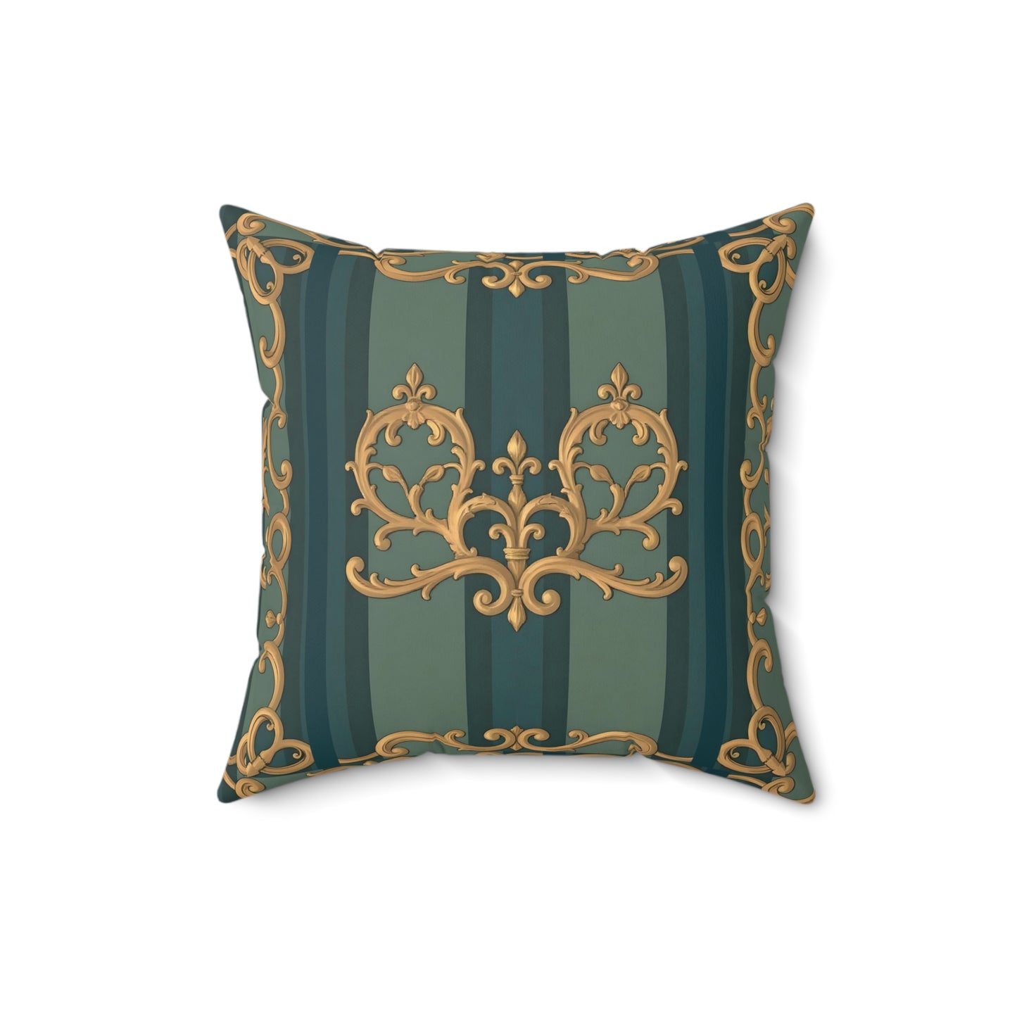 Elegant Baroque-Inspired Spun Polyester Square Pillow for Luxurious Home Décor - Smoky Blue & Teal Striped Baroque