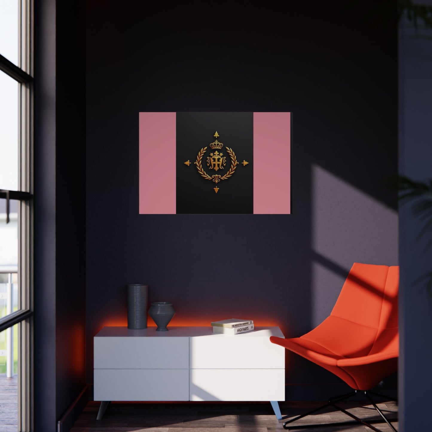 Elegant Wall Art Foam Board, Luxurious Home Decor, Modern Design Display, Stylish Room Accent, Office Decor, Unique Gift - Pink Striped Gold Crest