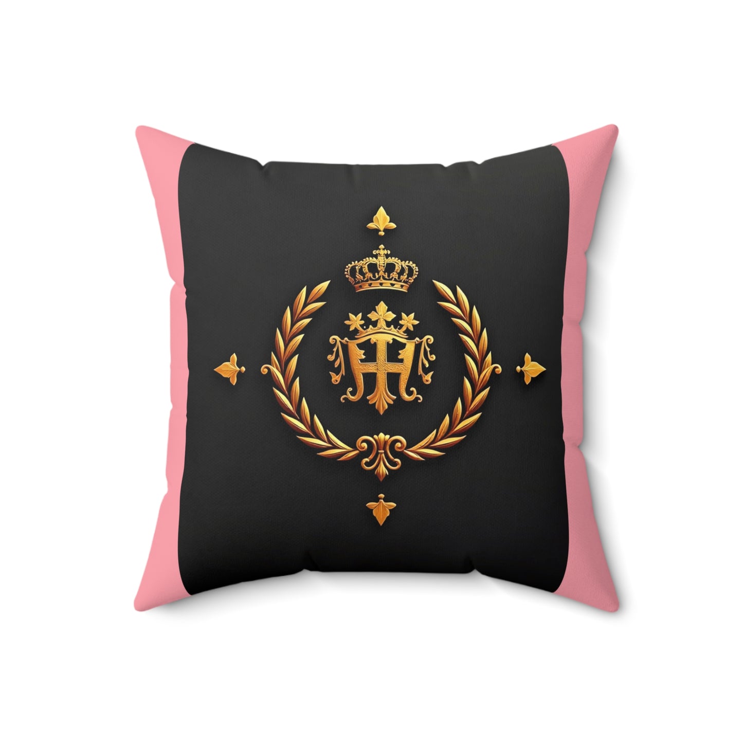 Elegant Monogrammed Square Pillow | Luxury Home Decor, Gift for Her, Housewarming Decor, Sofa Accent - Pink Striped Gold Crest