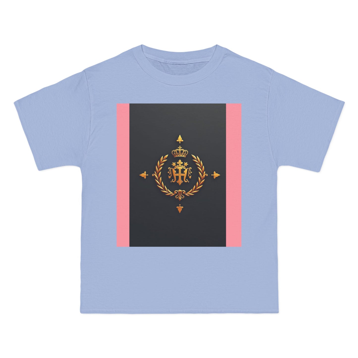 Short-Sleeve Graphic T-Shirt, Stylish Casual Wear, Trendy Gift for Friends, Summer Fashion, Statement Tee, Everyday Comfort - Pink Striped Gold Crest