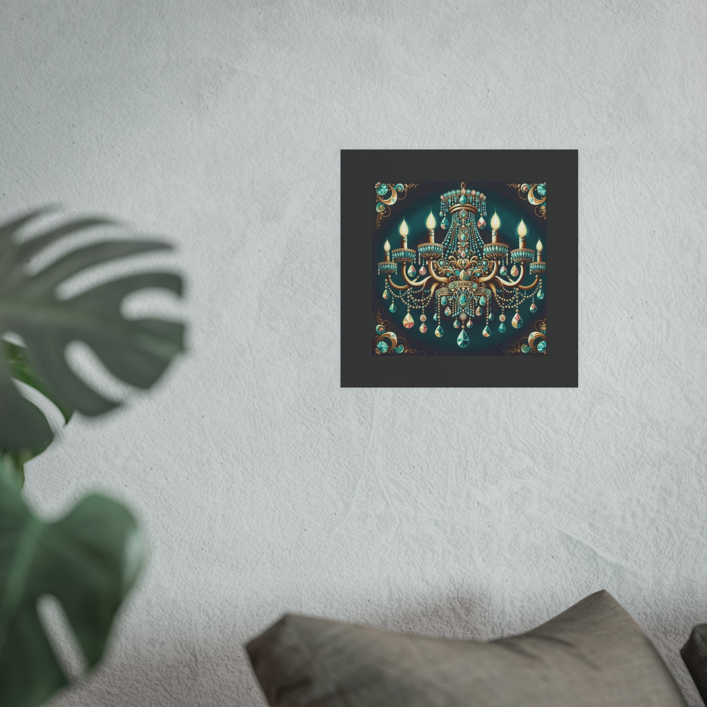 Elegant Chandelier Poster - Luxurious Wall Art for Home Décor - Teal Jeweled Chandelier
