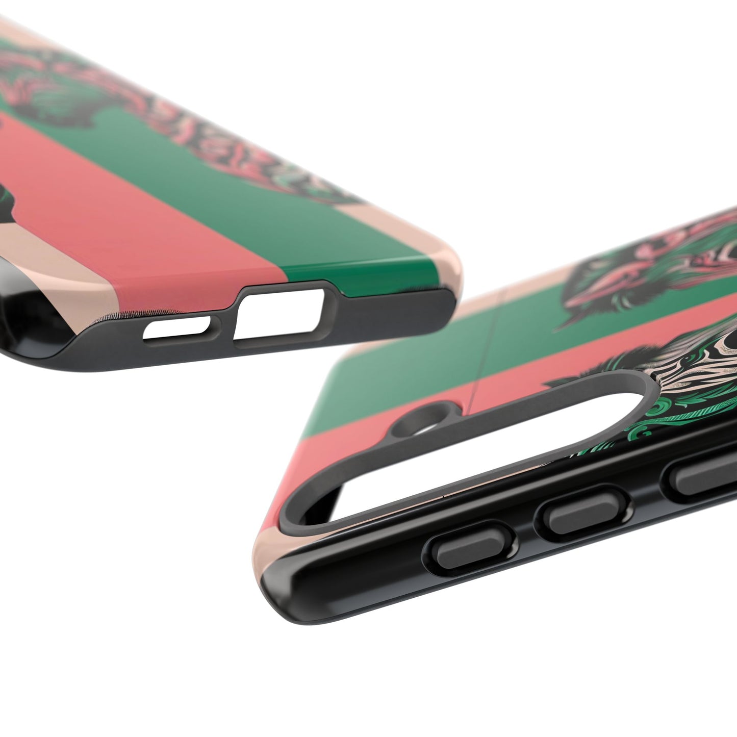 Phone Case - Elegant Pink & Green Zebra Damask Design