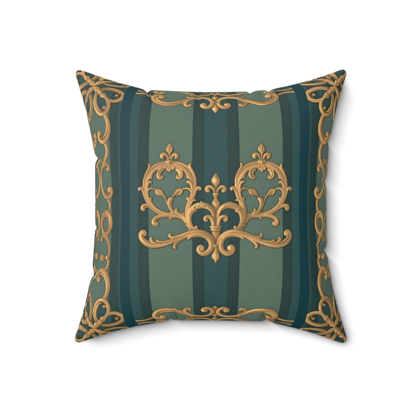 Elegant Baroque-Inspired Spun Polyester Square Pillow for Luxurious Home Décor - Smoky Blue & Teal Striped Baroque