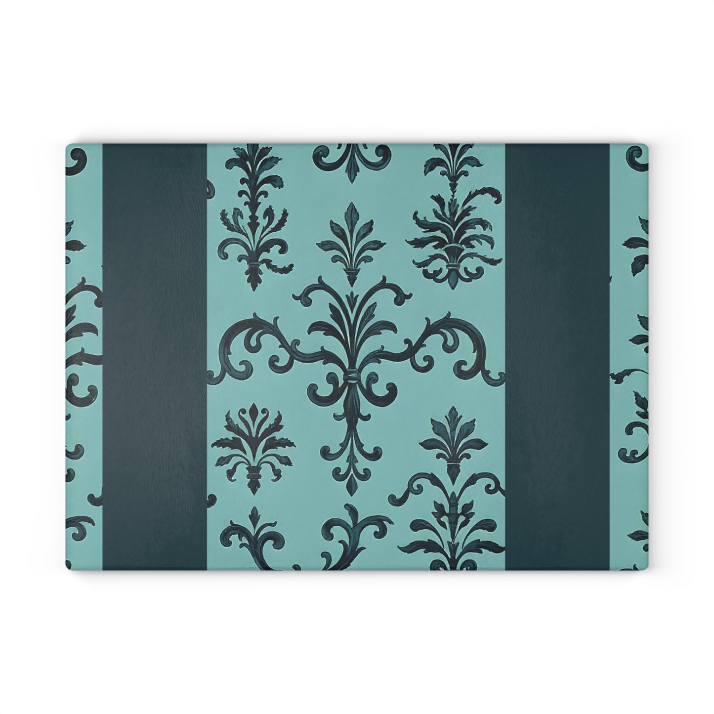 Elegant Glass Cutting Board - Kitchen Decor, Wedding Gift, Home Cooking, Stylish Homeware, Gift for Chefs - Teal Striped Rococo