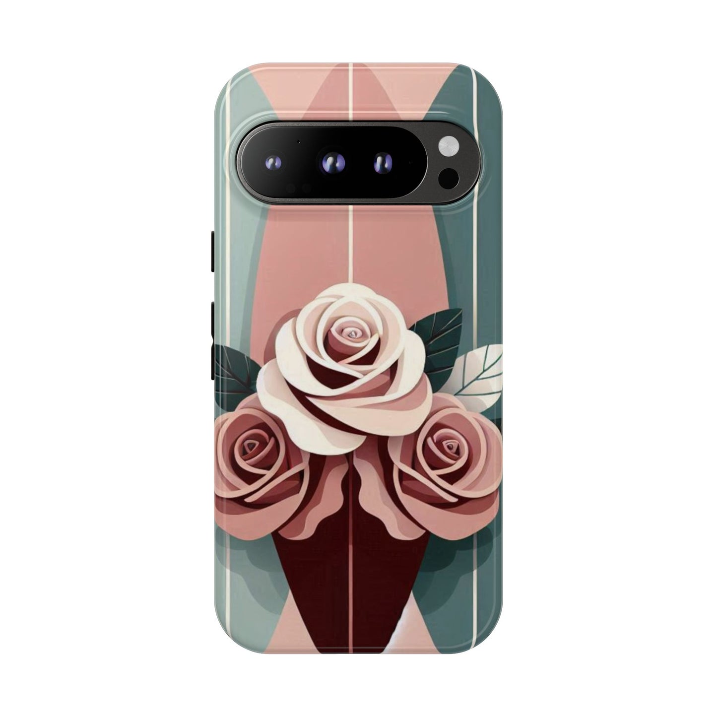 Phone Case - Burgundy, Matte Mauve & Teal Surfboard & Roses Design