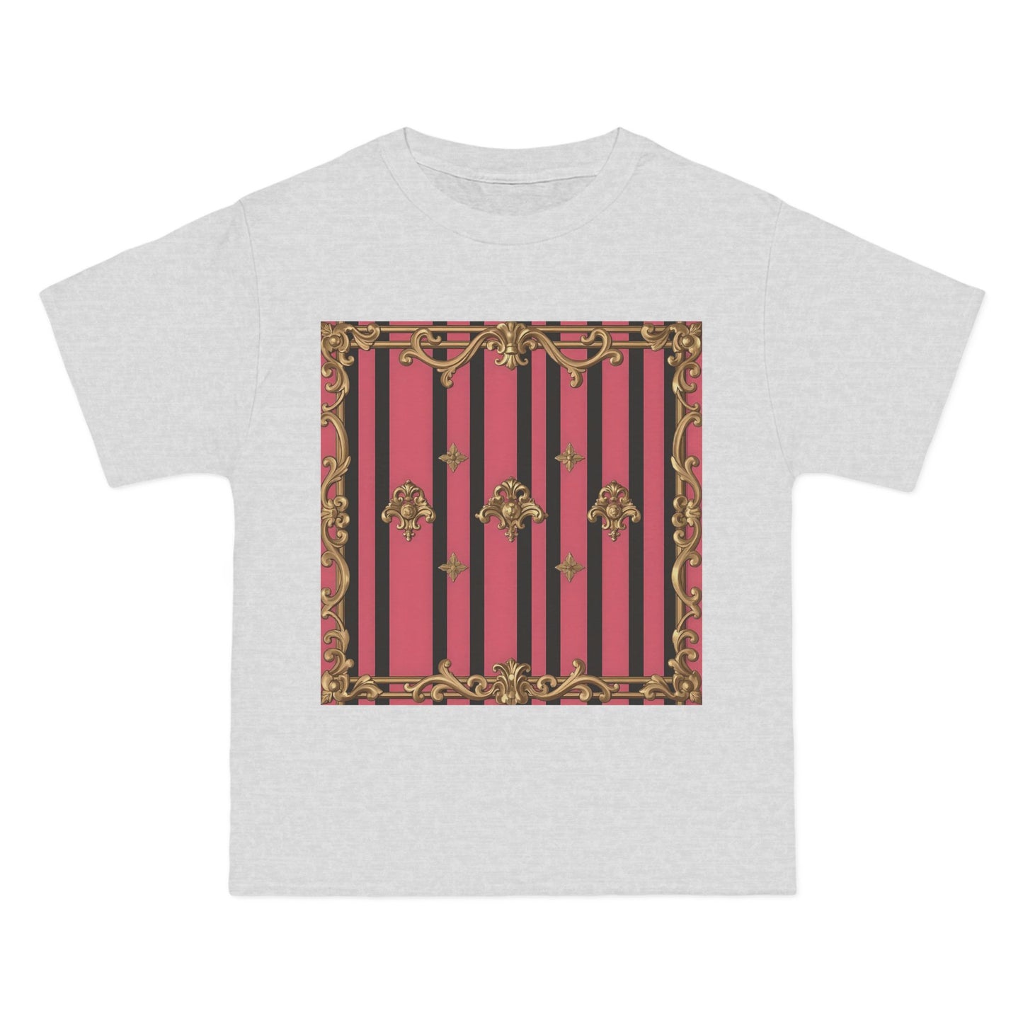 Elegant Baroque Short-Sleeve T-Shirt - Artistic Fashion, Graphics Tee, Unique Gift, Stylish Apparel, Casual Wear - Pink Striped Gold Rococo