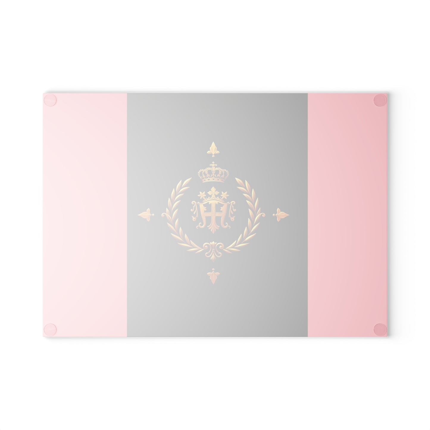 Elegant Monogrammed Glass Cutting Board | Modern Kitchen Decor, Unique Wedding Gift, Housewarming Present - Pink Striped Gold Crest