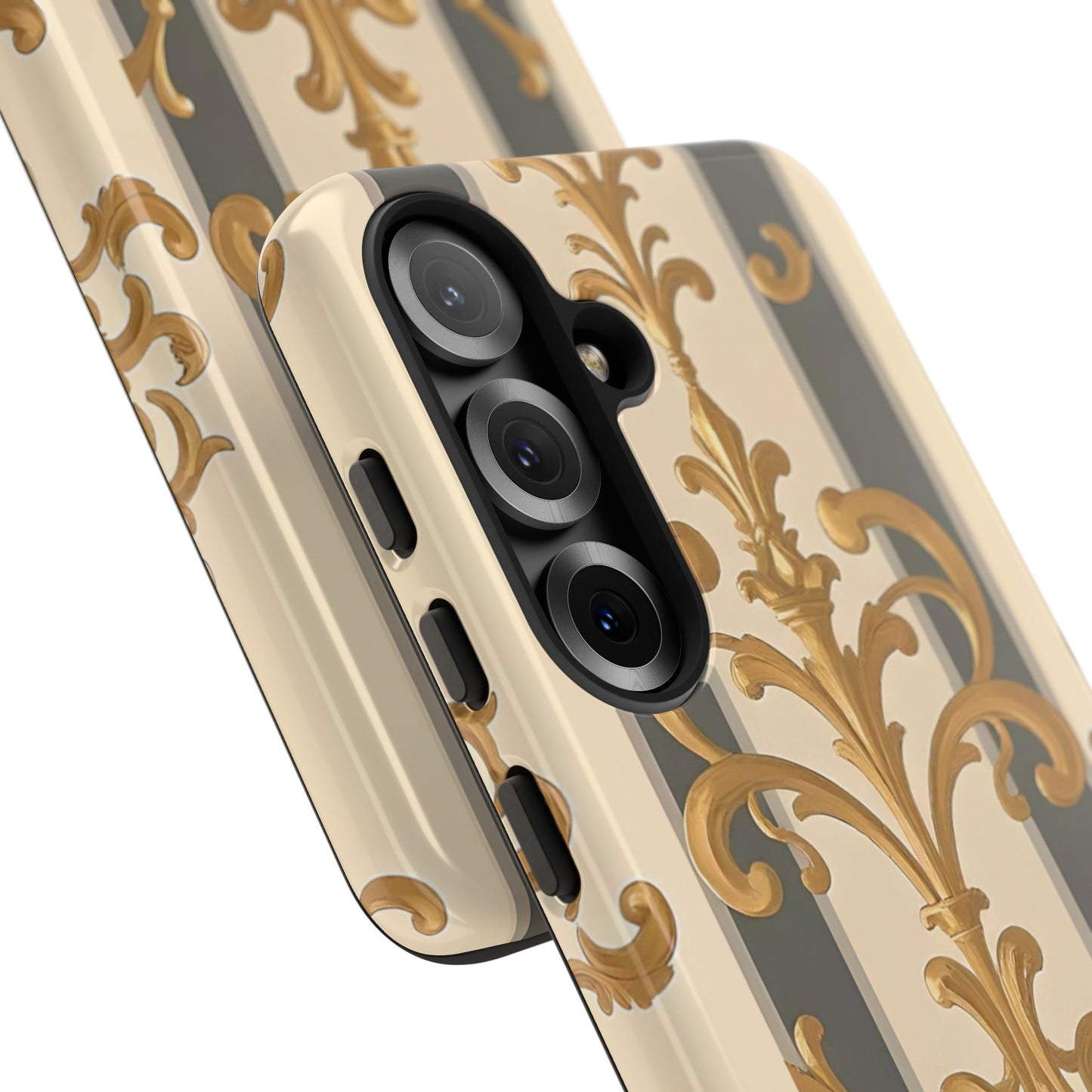 Elegant Floral Motif Phone Case - Tough Cases with Vintage Design - Dusk Olive Striped Gold Damask