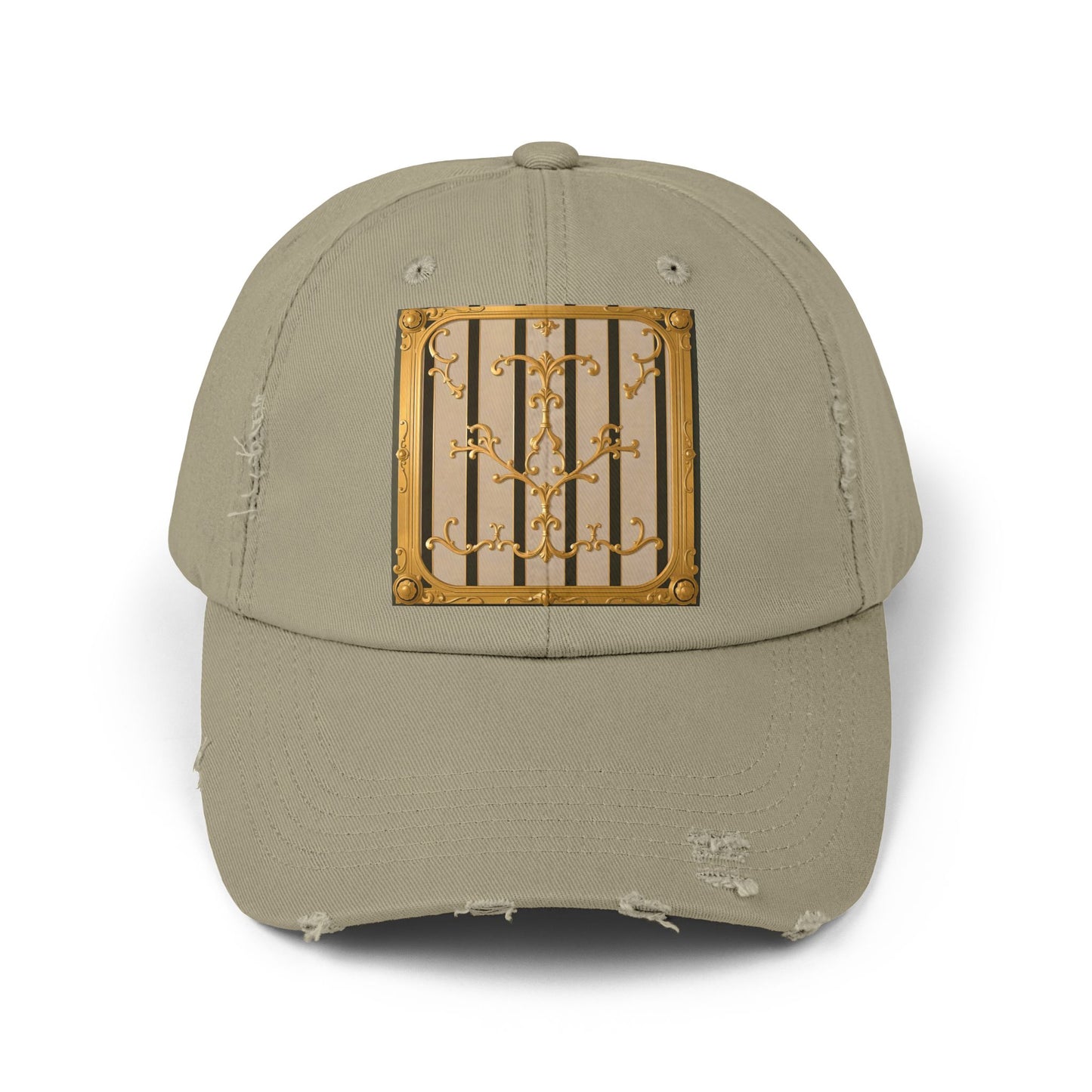 Unisex Distressed Cap - Beige Striped Gold Rococo