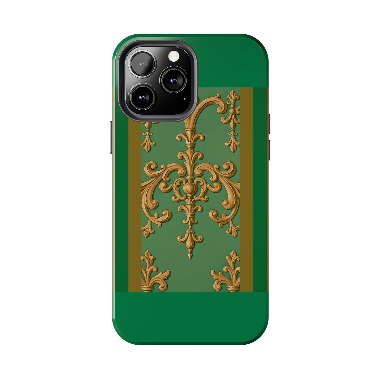 Elegant Floral Tough Phone Case, Durable Phone Cover, Gifts for Her, Stylish Protection, Chic Phone Accessory - Olive Green Striped Rococo