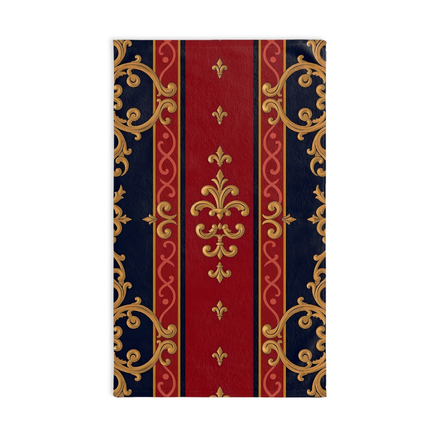 Elegant Floral Hand Towel - Luxurious Bath Decor, Elegant Gift, Kitchen Towel, Home Decor, Housewarming - Midnight Blue & Dusk Red Gold Baroque