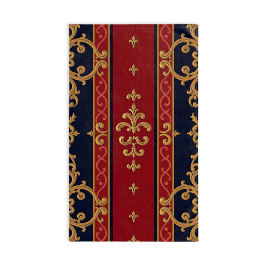 Elegant Floral Hand Towel - Luxurious Bath Decor, Elegant Gift, Kitchen Towel, Home Decor, Housewarming - Midnight Blue & Dusk Red Gold Baroque