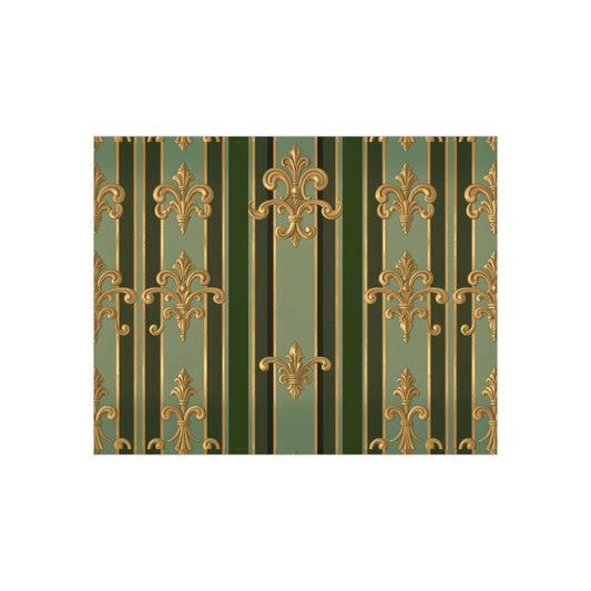 Elegant Wall Art Foam Board, Home Decor, Floral Design, Vintage Style, Interior Wall Accent, Gift for Art Lovers - Green Striped Gold Baroque