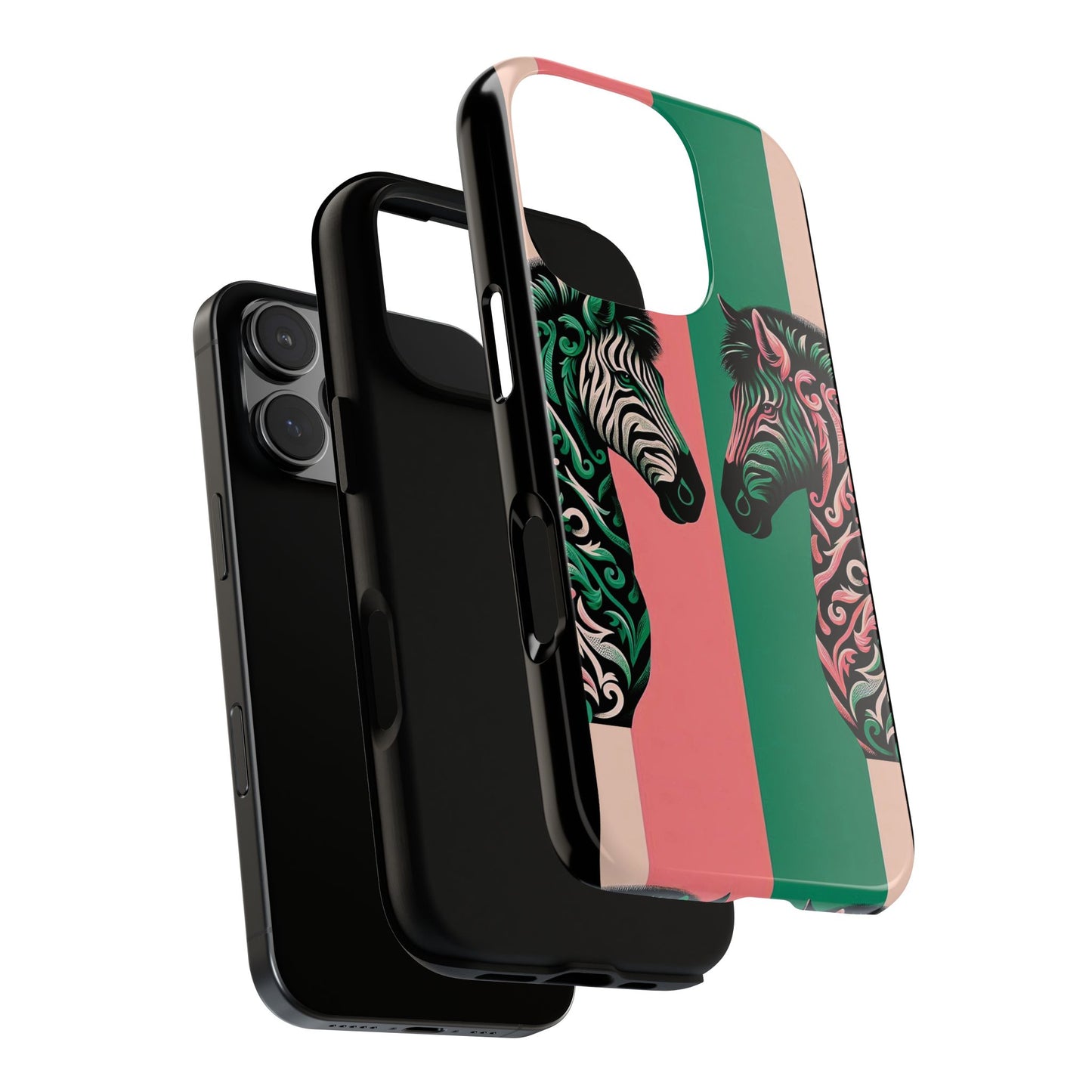 Phone Case - Elegant Pink & Green Zebra Damask Design