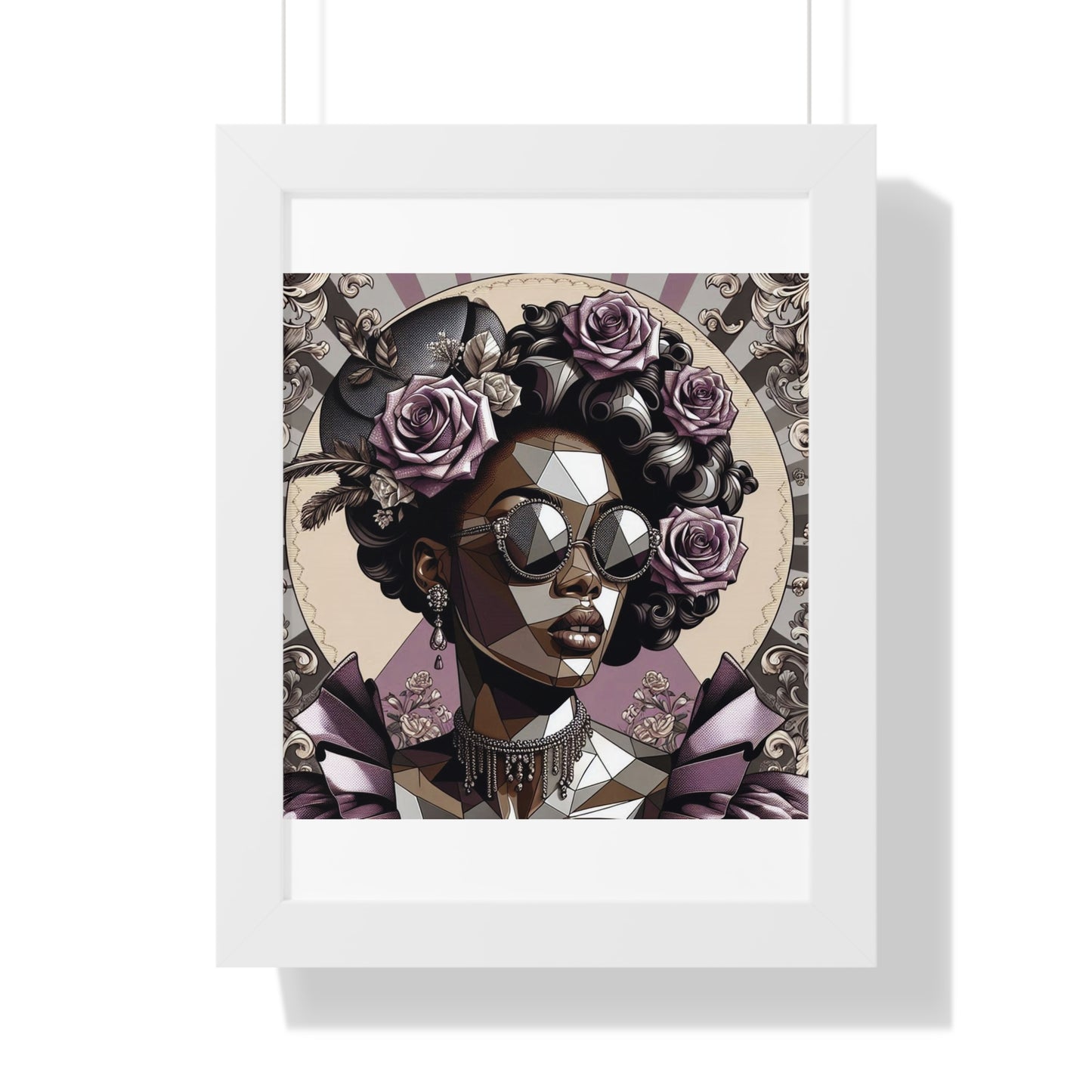 Chic Framed Vertical Poster, Home Decor Wall Art, Modern Art, Gift for Her, Unique Interior Design - Lilac Baroque Lady