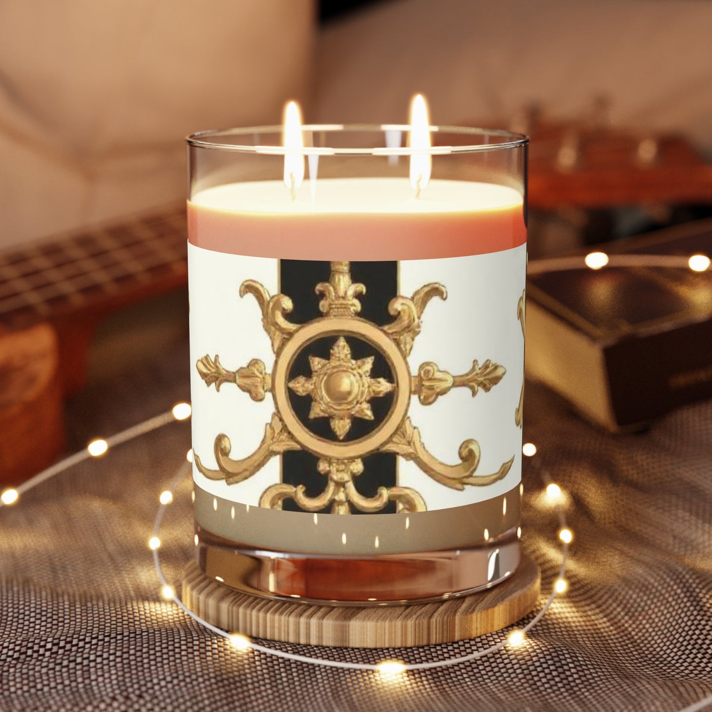 Elegant Scented Candle - Decorative Aromatherapy Gift, Home Fragrance, Relaxation, Spa Gift, Wedding Favor - Black & White Striped Gold Baroque