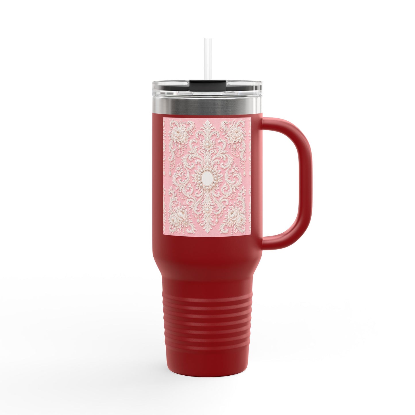 Pink Rococo 40oz Insulated Travel Mug – Pink Vintage Rococo Design