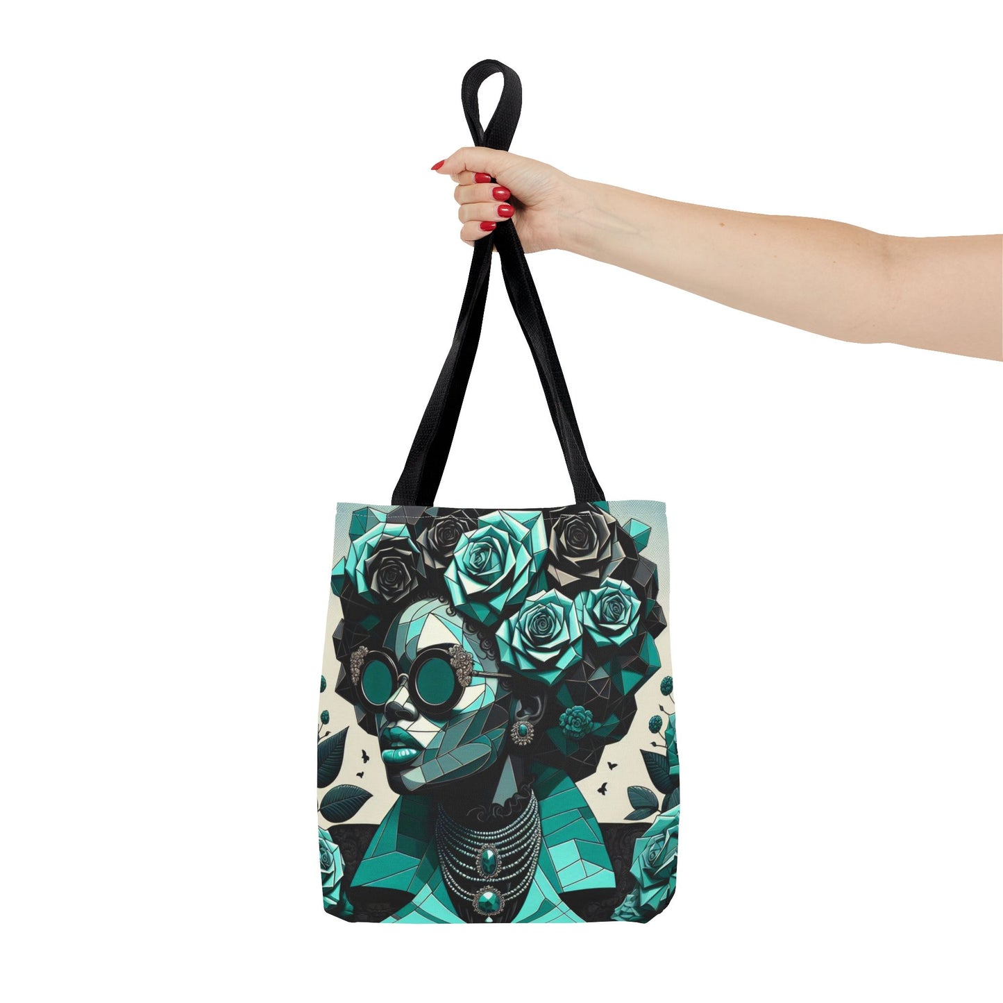 Chic Floral Tote Bag - Stylish Eco-Friendly Handbag for Everyday Use, Perfect for Gifts, Shopping, Beach, Art Lovers - Turquoise & Black Roses Lady