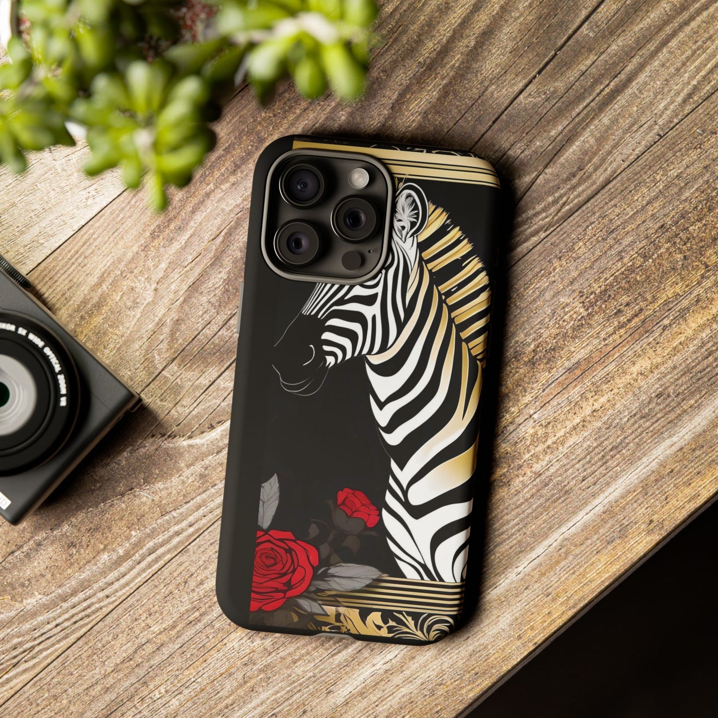 Phone Case - Elegant Zebra & Roses Design