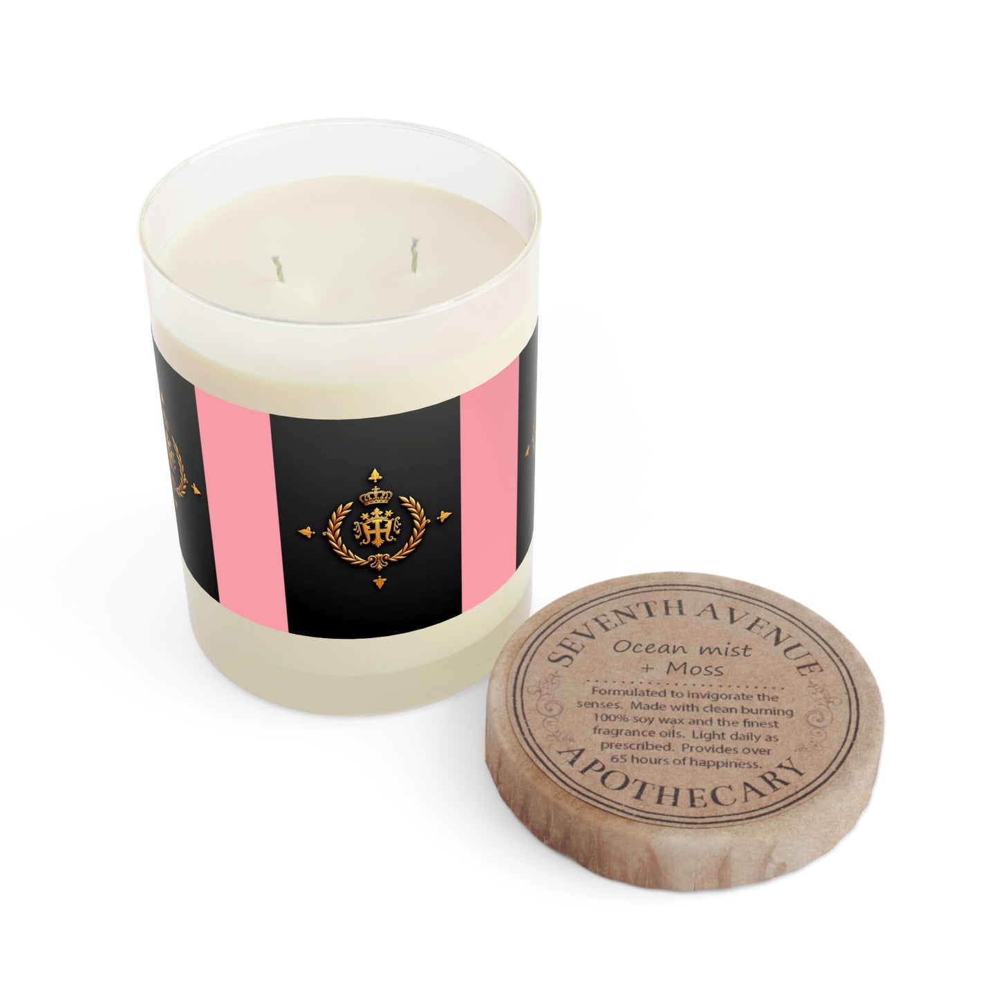 Elegant Gold Crown Scented Candle - Glamorous Home Decor, Wedding Gift, Aromatherapy, Luxurious Fragrance - Pink Striped Gold Crest
